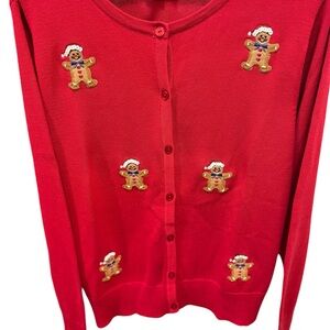 Vintage Christmas Gingerbread KB Collections Cardigan Size Petite L